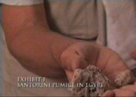 Manfred Bietak holding pumice identified as Santorini/Thera pumice, from “The Exodus Decoded” Manfred Bietak holding pumice identified as Santorini/Thera pumice, from “The Exodus Decoded”